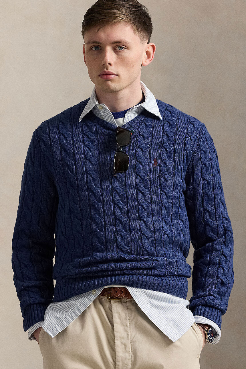 CABLE COTTON SWEATER LIGHT NAVY
