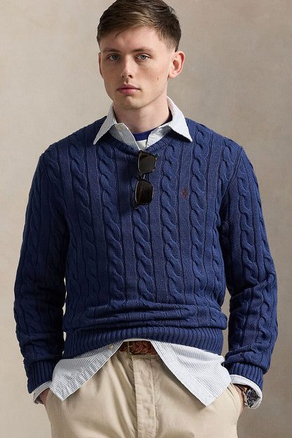 CABLE COTTON SWEATER LIGHT NAVY