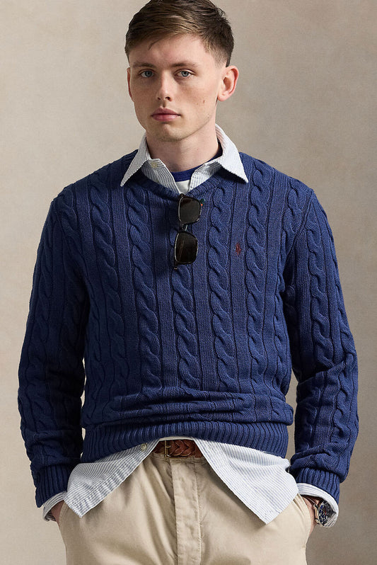 CABLE COTTON SWEATER LIGHT NAVY