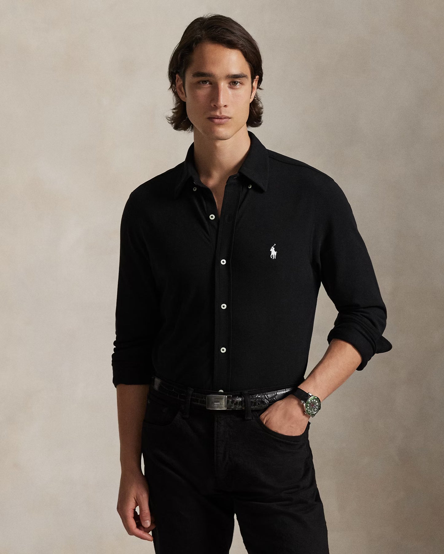 PIQUE BUTTON DOWN OXFORD SHIRT BLACK
