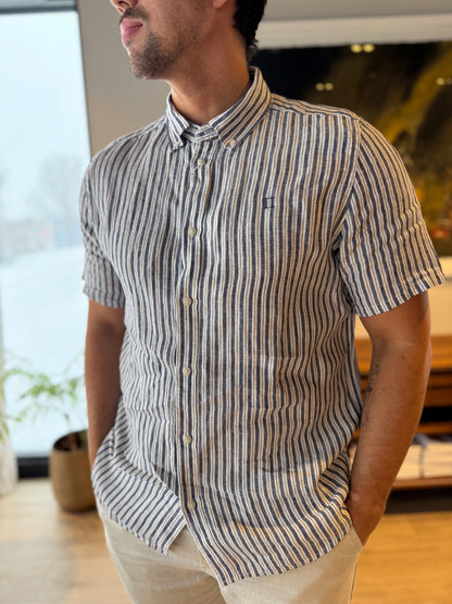 KRIS LINEN SS SHIRT LIGHT IVORY/BLUEPRINT