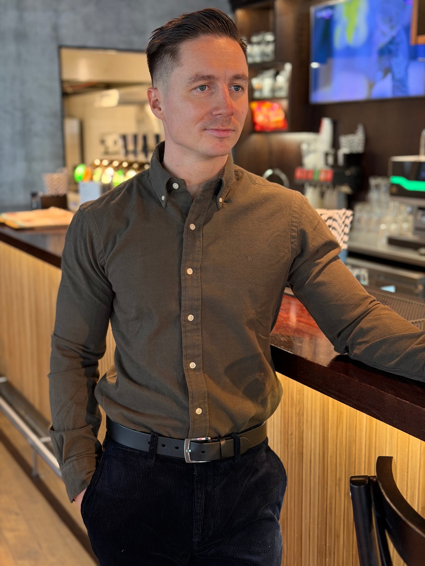 CUSTOM FIT BRUSHED FLANNEL SHIRT RANGER GREEN