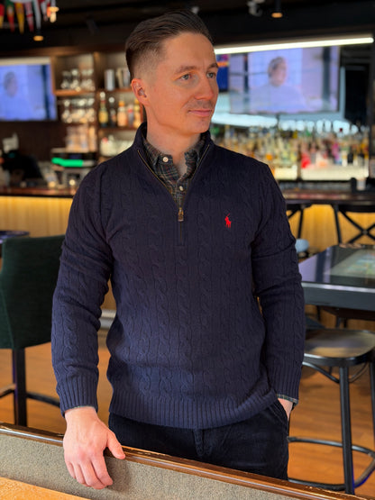 LONG SLEEVE QUARTER ZIP PULLOVER HUNTER NAVY