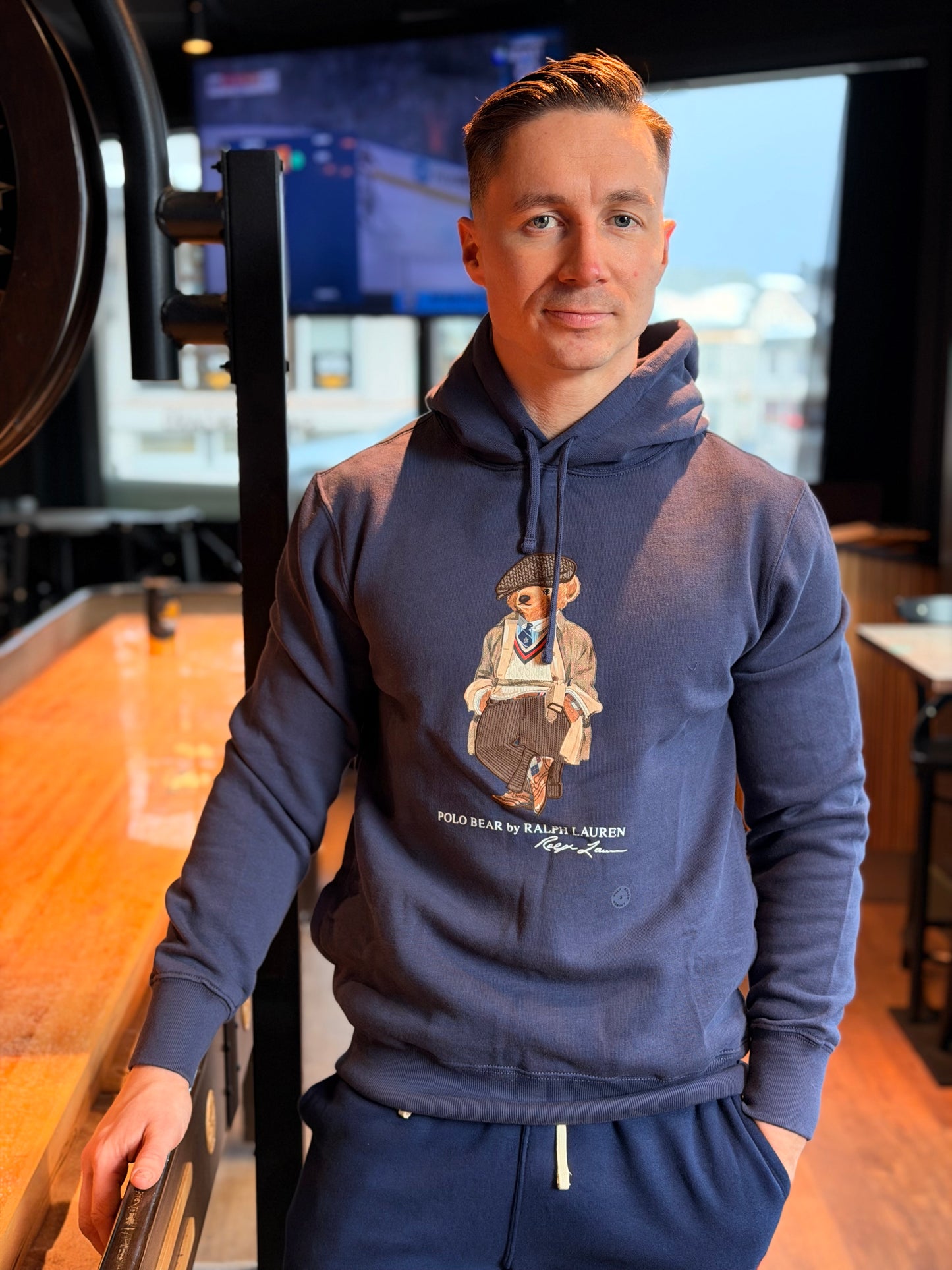 POLO BEAR FLEECE HOODIE FADED BLUE