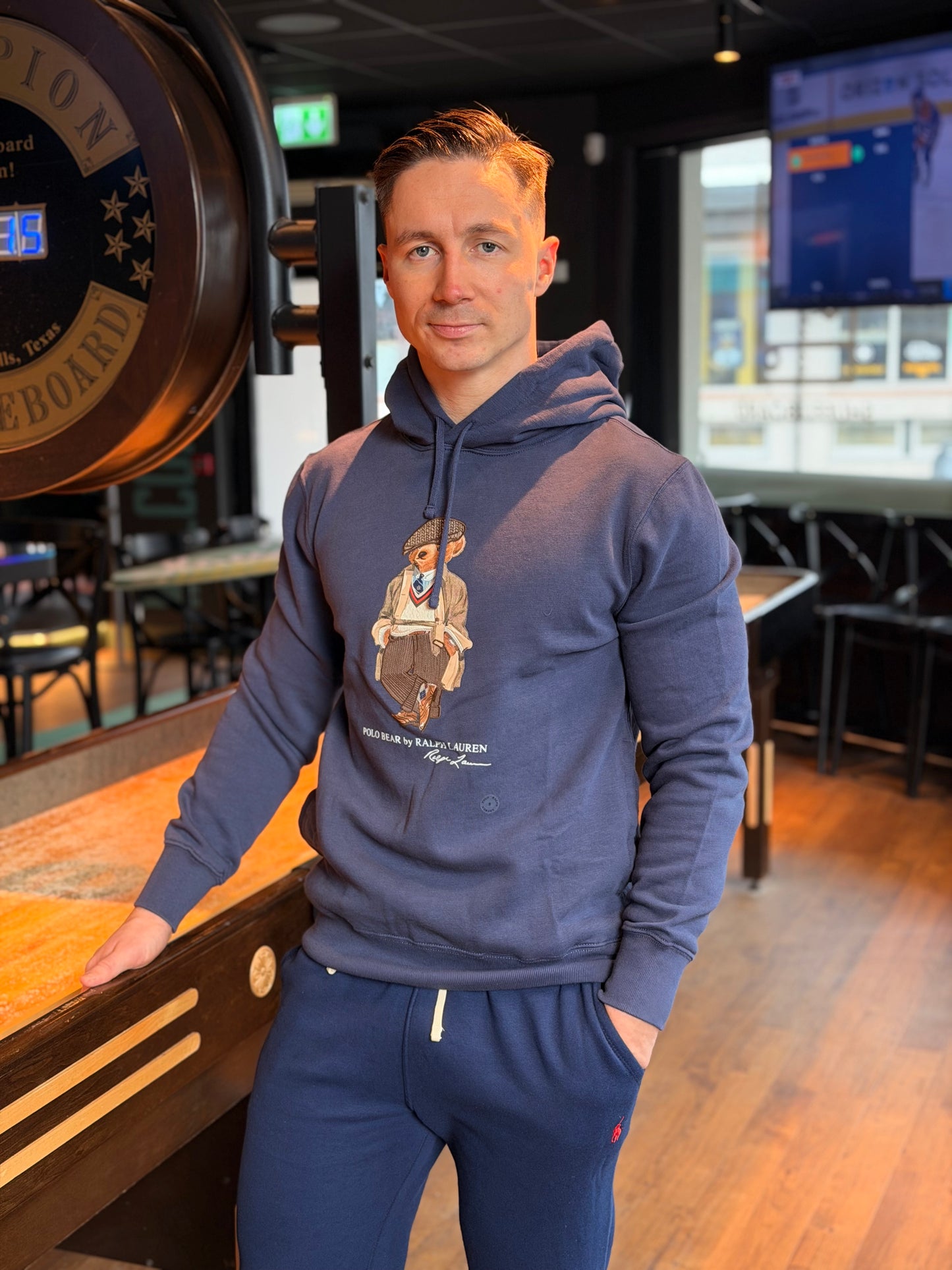 POLO BEAR FLEECE HOODIE FADED BLUE
