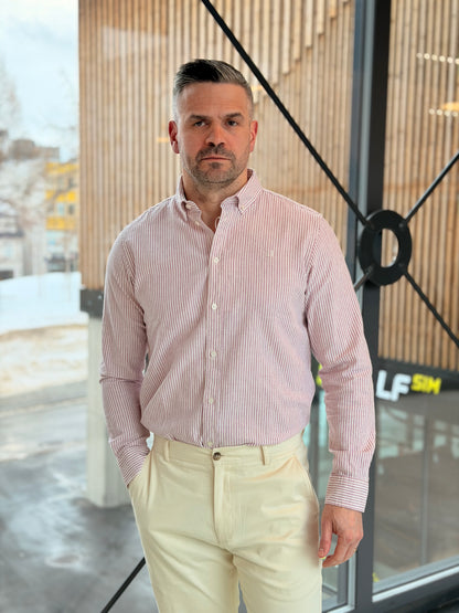 KONRAD STRIPE COTTON LINEN SHIRT PINK