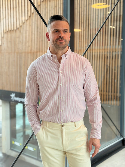 KONRAD STRIPE COTTON LINEN SHIRT PINK