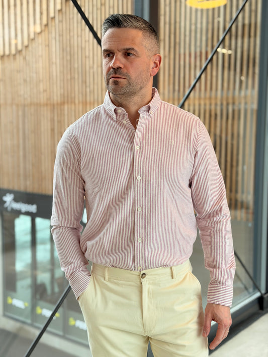 KONRAD STRIPE COTTON LINEN SHIRT PINK