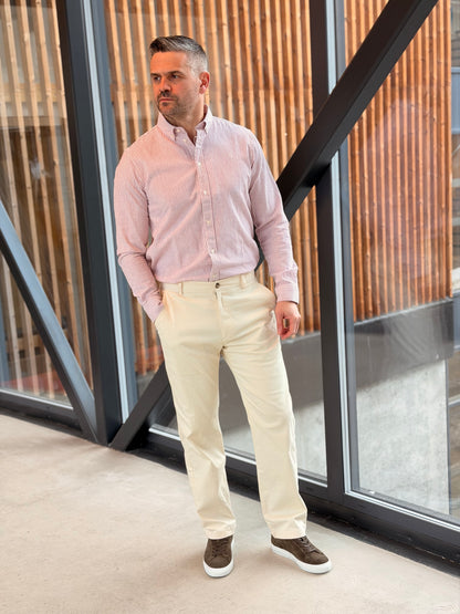 KONRAD STRIPE COTTON LINEN SHIRT PINK
