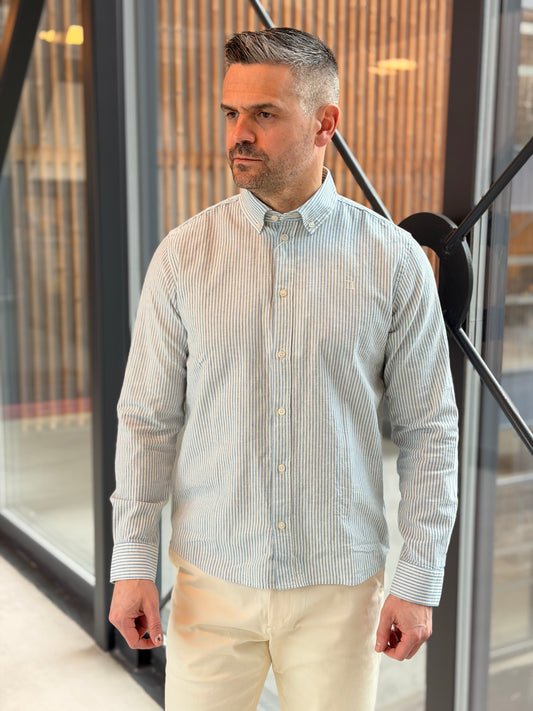 KONRAD STRIPE COTTON LINEN SHIRT ALLURE BLUE