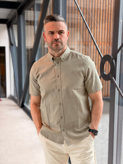 KONRAD COTTON LINEN SS SHIRT SAND