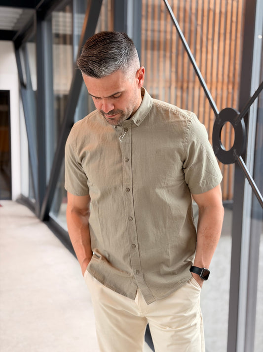KONRAD COTTON LINEN SS SHIRT SAND