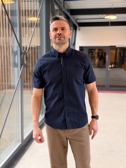 KONRAD COTTON LINEN SS SHIRT NAVY