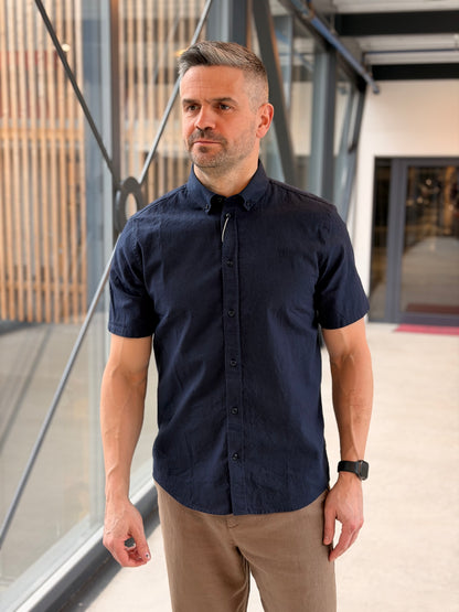 KONRAD COTTON LINEN SS SHIRT NAVY