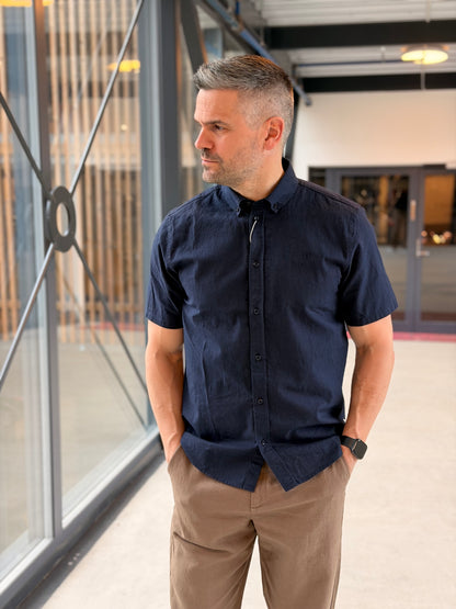 KONRAD COTTON LINEN SS SHIRT NAVY
