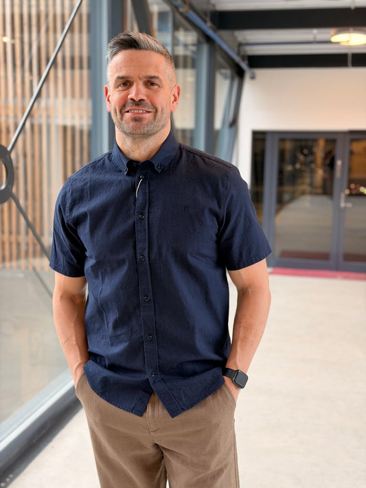 KONRAD COTTON LINEN SS SHIRT NAVY