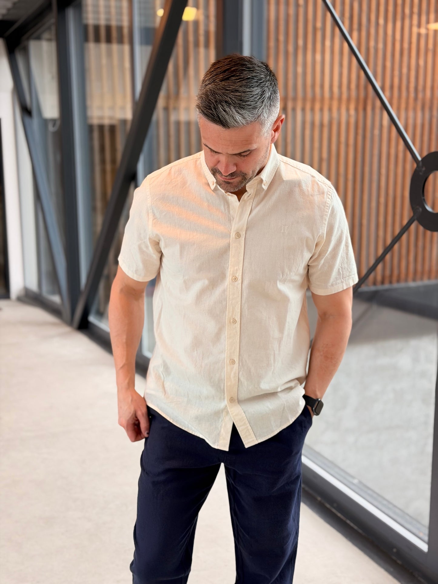 KONRAD COTTON LINEN SS SHIRT WHITE