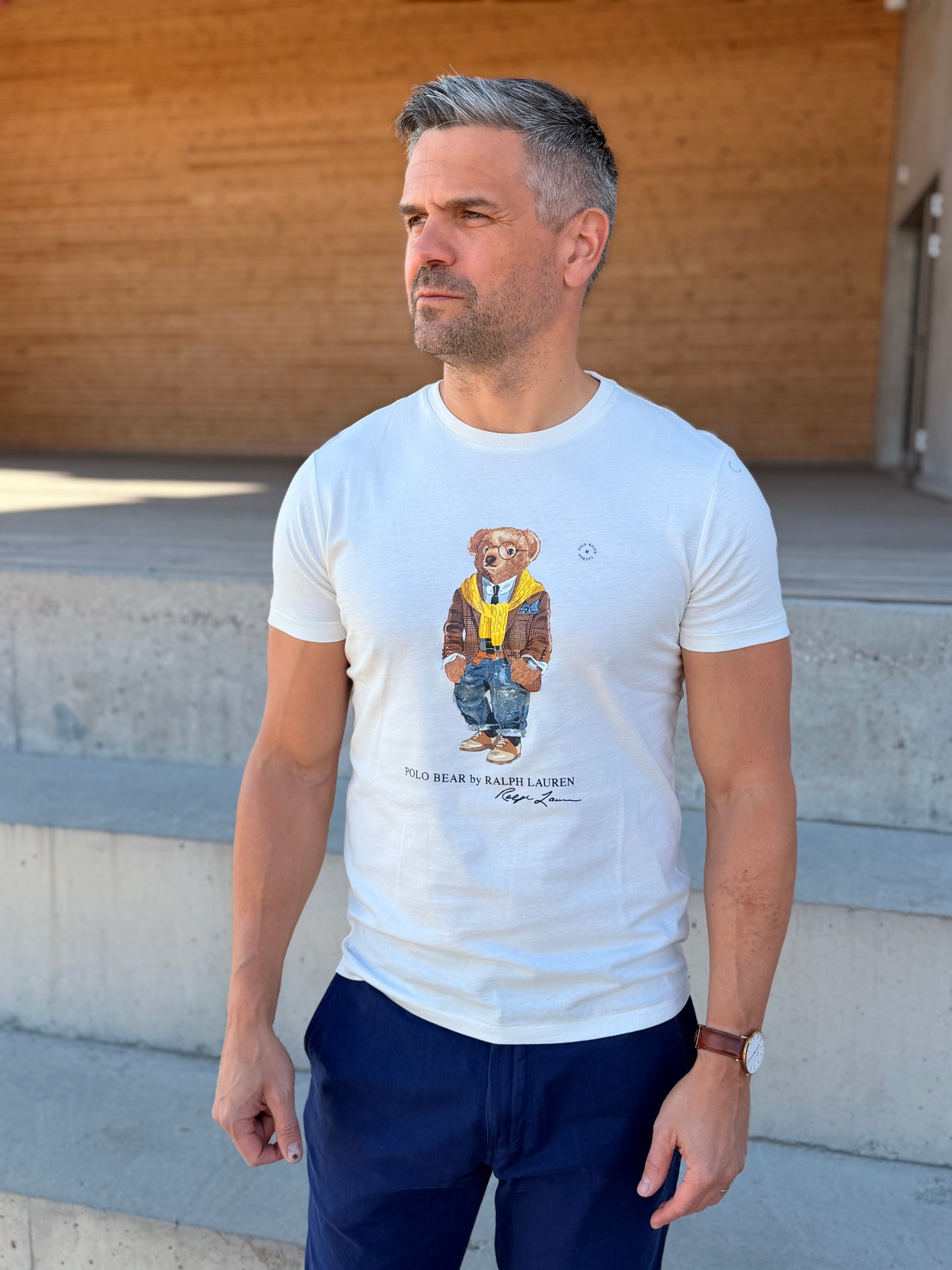 CUSTOM SLIM FIT POLO BEAR JERSEY T-SHIRT WHITE