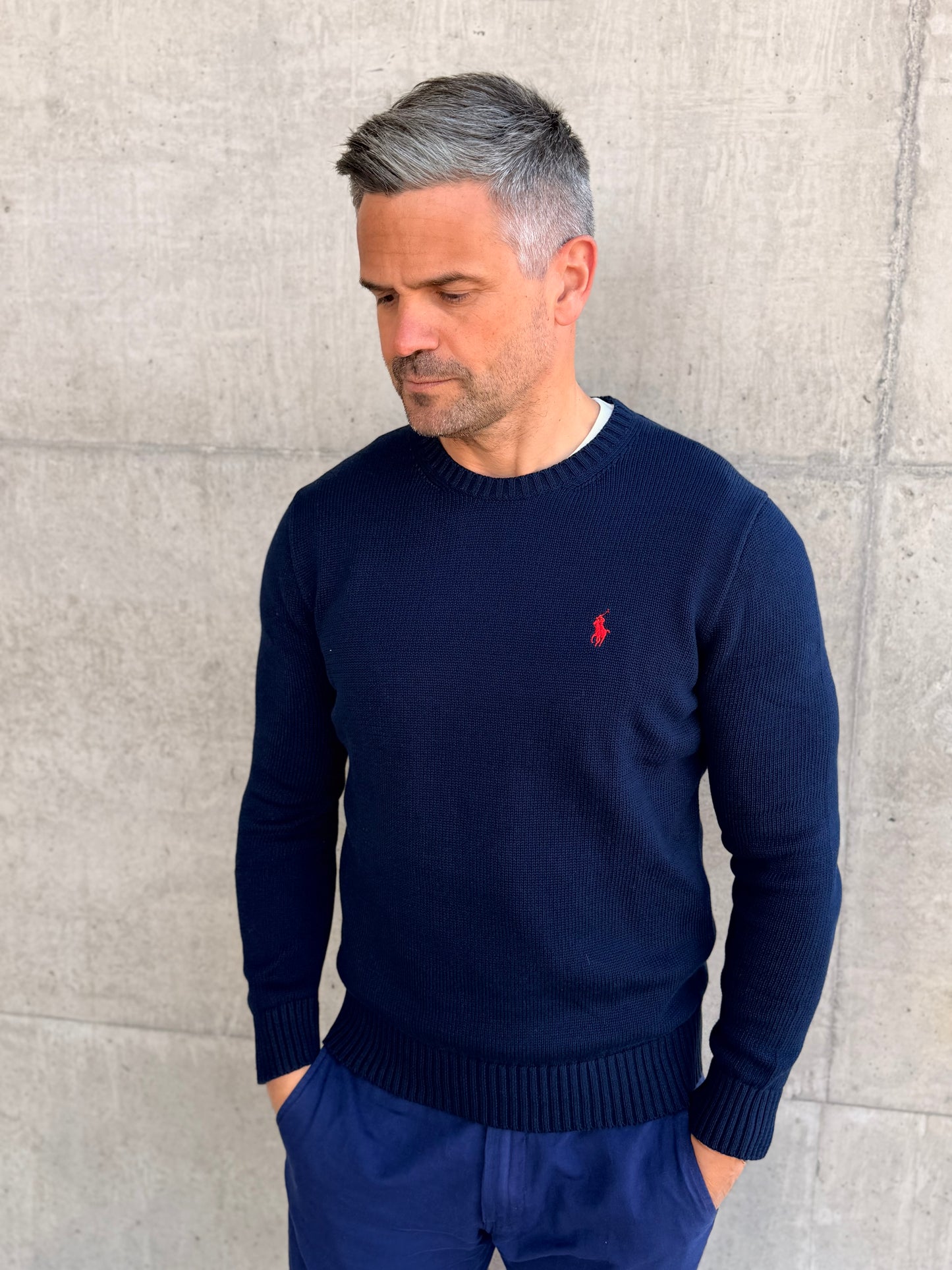 COTTON CREWNECK SWEATER HUNTER NAVY