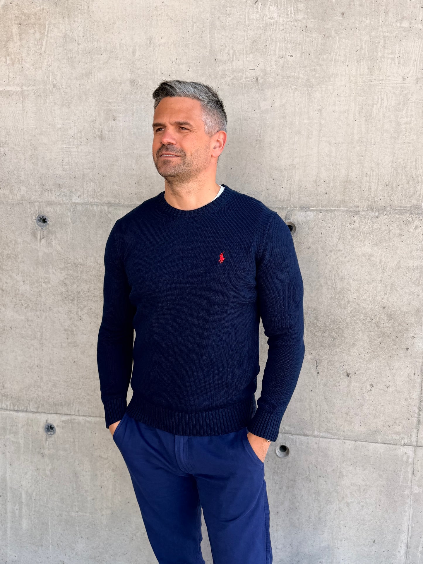 COTTON CREWNECK SWEATER HUNTER NAVY