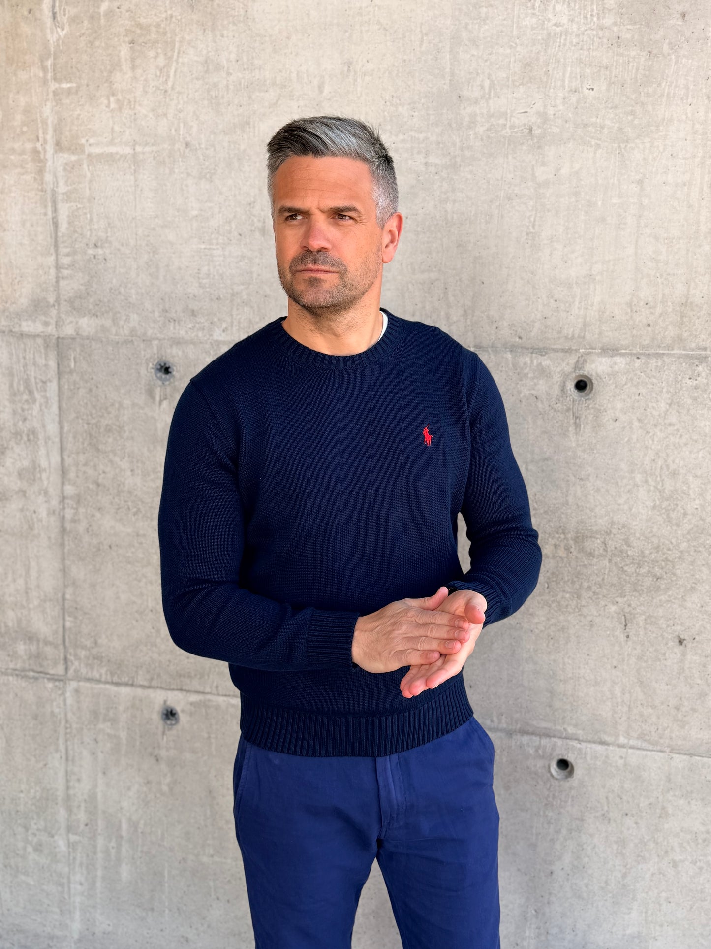 COTTON CREWNECK SWEATER HUNTER NAVY