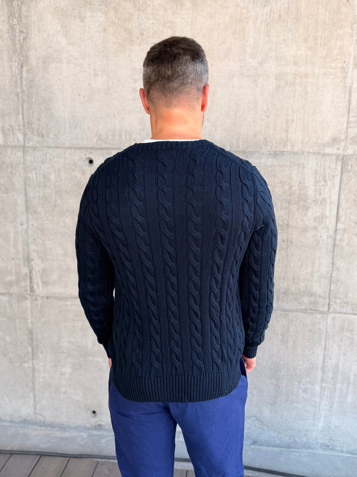 CABLE-KNIT COTTON JUMPER SWEATER NAVY BLUE