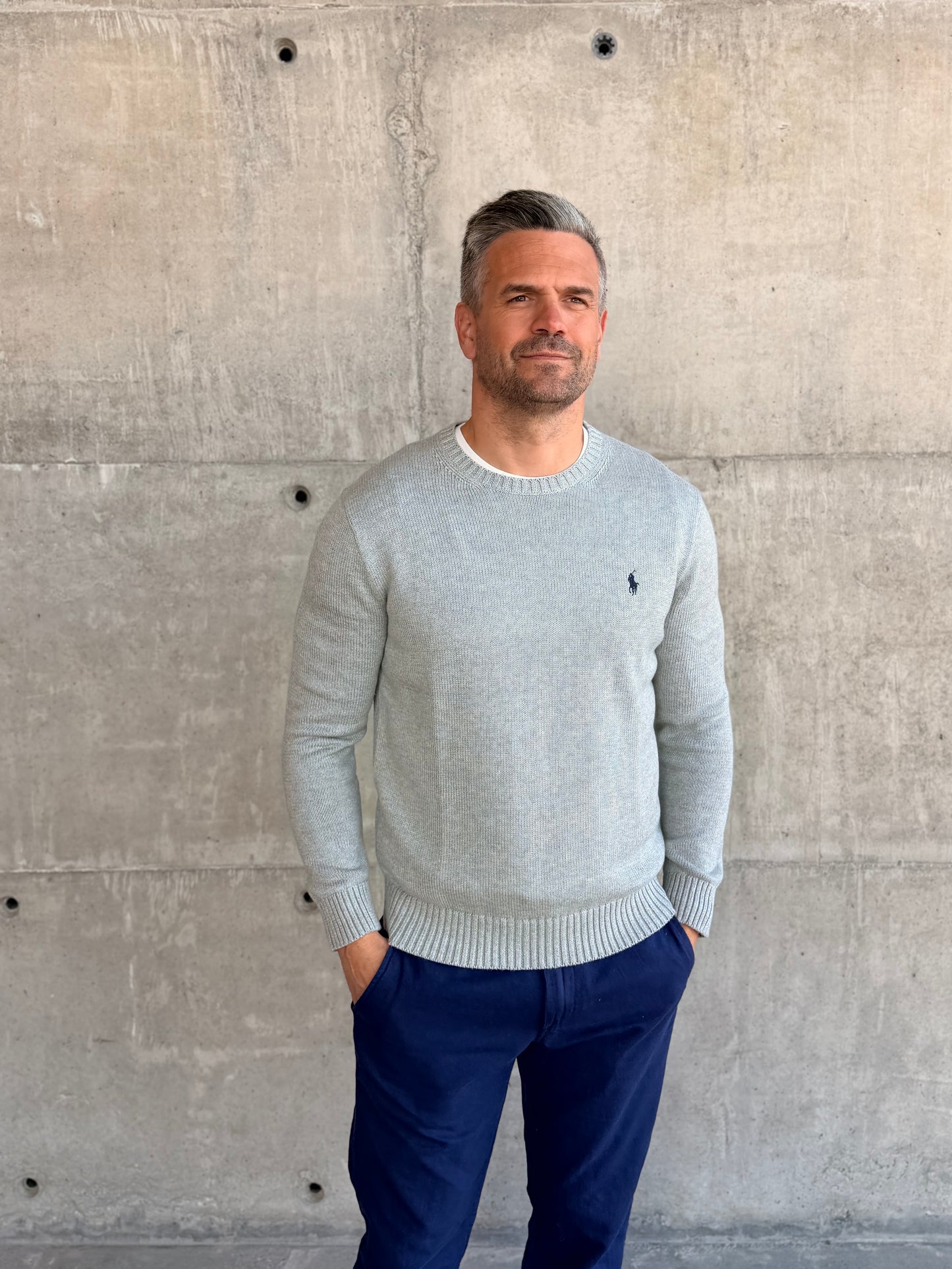MESH-KNIT COTTON CREWNECK JUMPER HEATHER GREY