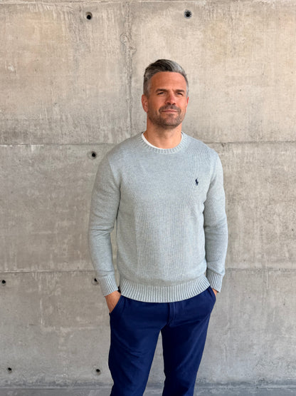 MESH-KNIT COTTON CREWNECK JUMPER HEATHER GREY