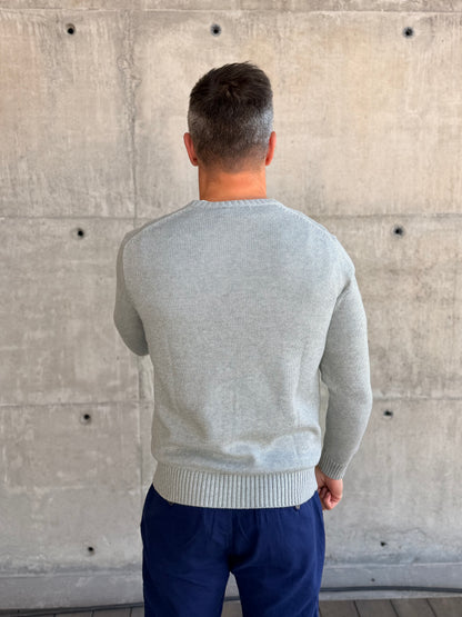 MESH-KNIT COTTON CREWNECK JUMPER HEATHER GREY