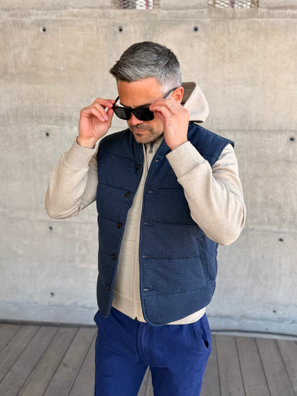 HOUNDSTOOTH-PRINT ESTATE-RIB VEST BLUE
