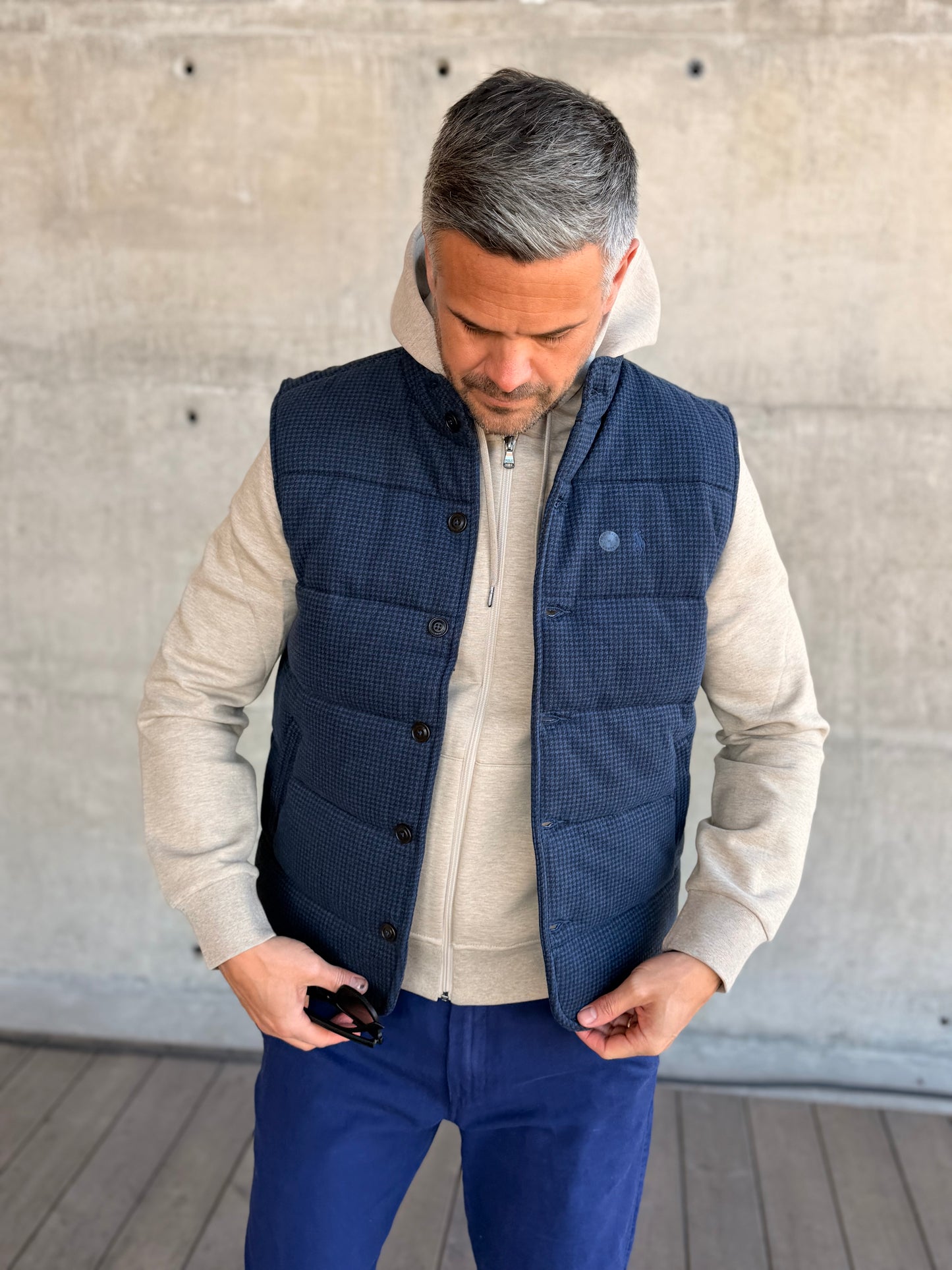 HOUNDSTOOTH-PRINT ESTATE-RIB VEST BLUE