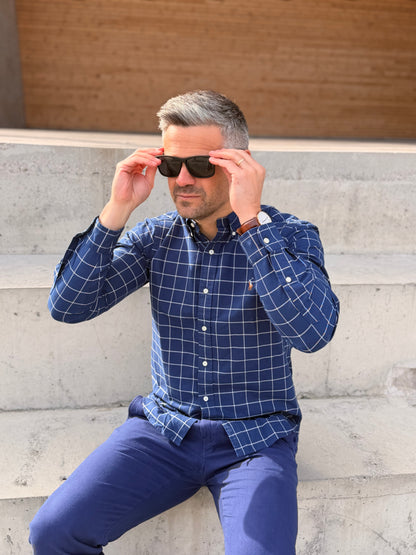 CUSTOM FIT OXFORD SHIRT NAVY CHECK