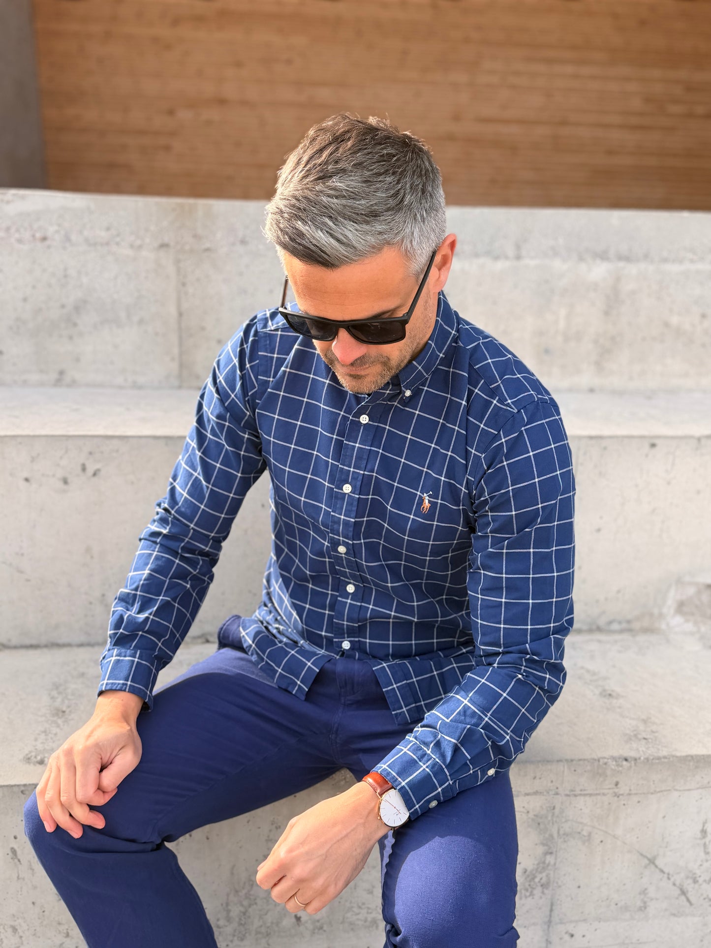 CUSTOM FIT OXFORD SHIRT NAVY CHECK