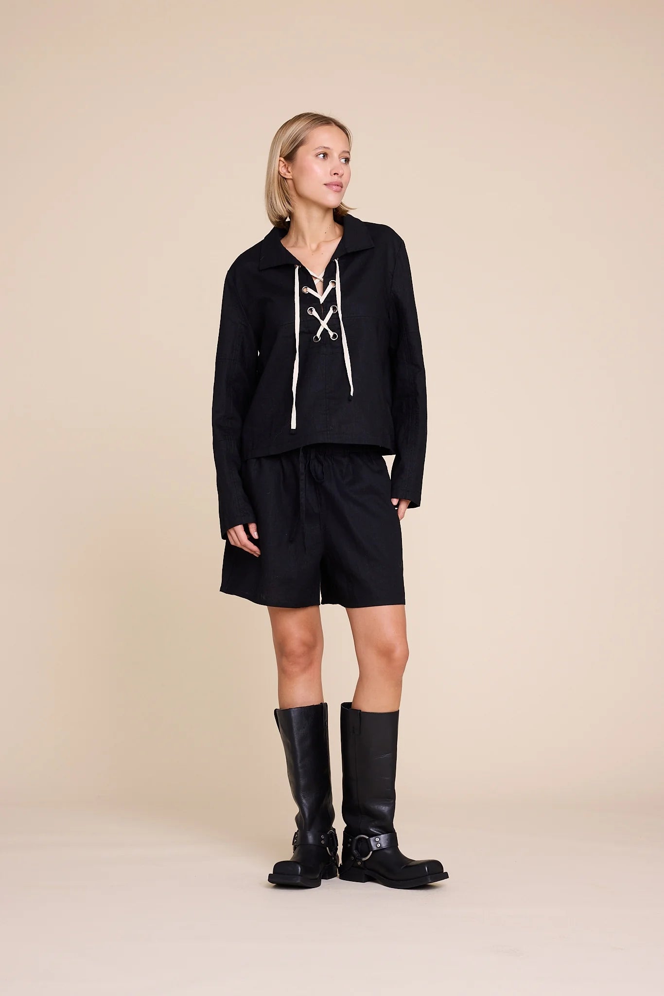 CHEYENNE LINEN TOP BLACK