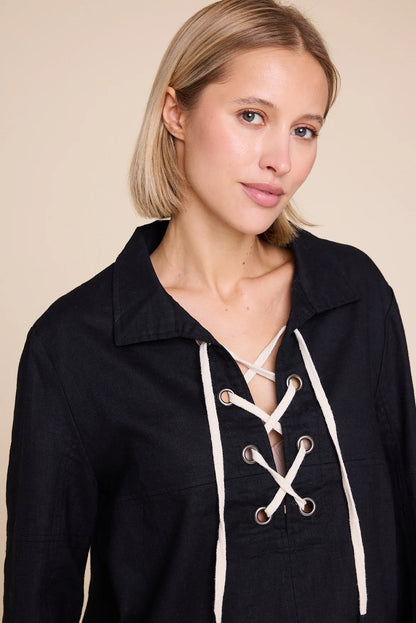 CHEYENNE LINEN TOP BLACK