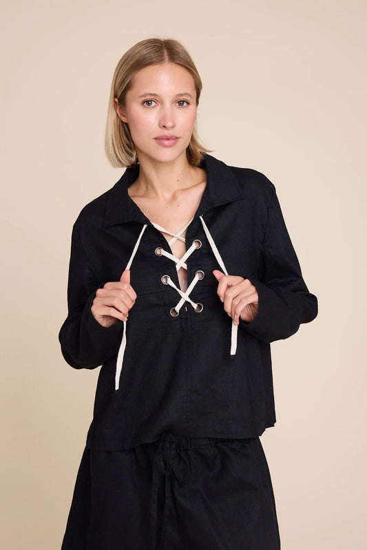 CHEYENNE LINEN TOP BLACK