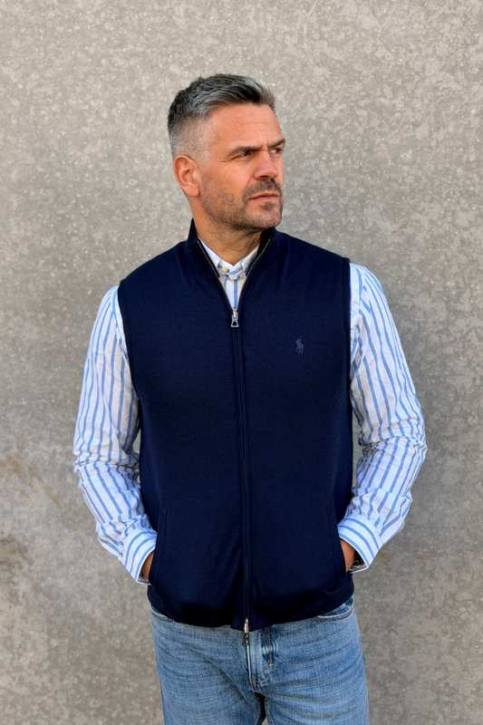 SWEATER FULL ZIP VEST NAVY