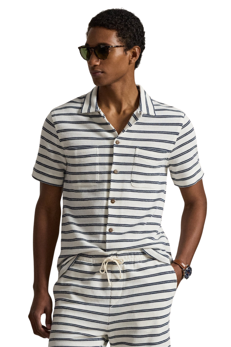 KNIT SPORT SHIRT CREAM/NAVY