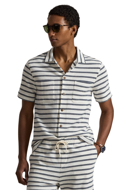 KNIT SPORT SHIRT CREAM/NAVY