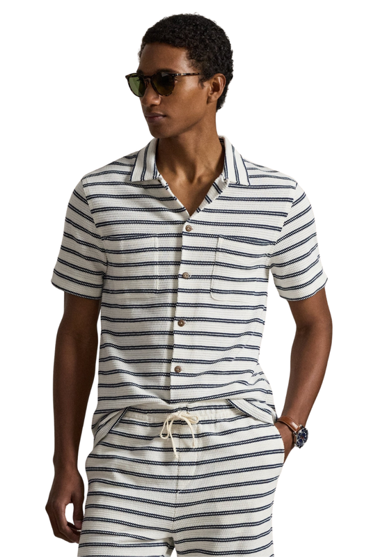 KNIT SPORT SHIRT CREAM/NAVY