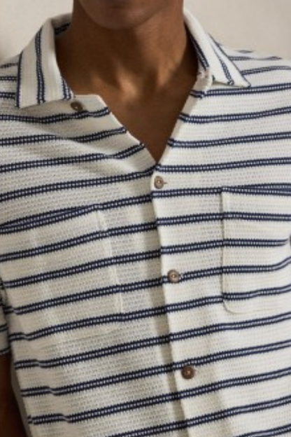 KNIT SPORT SHIRT CREAM/NAVY