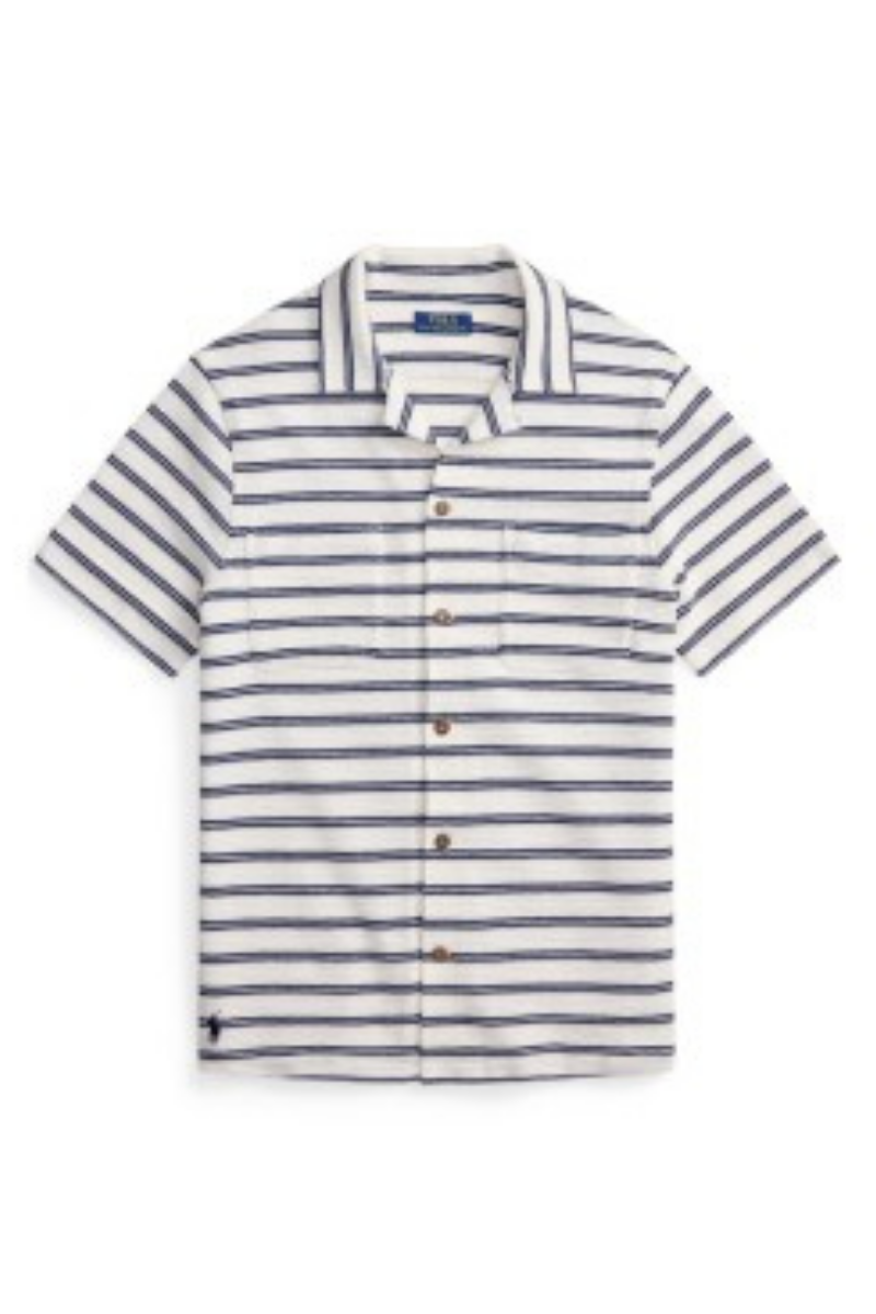 KNIT SPORT SHIRT CREAM/NAVY