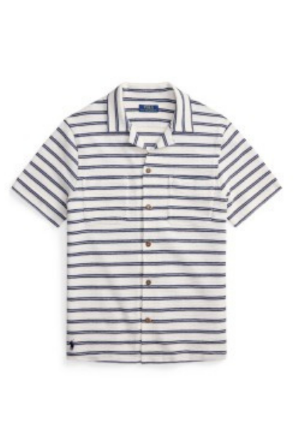 KNIT SPORT SHIRT CREAM/NAVY