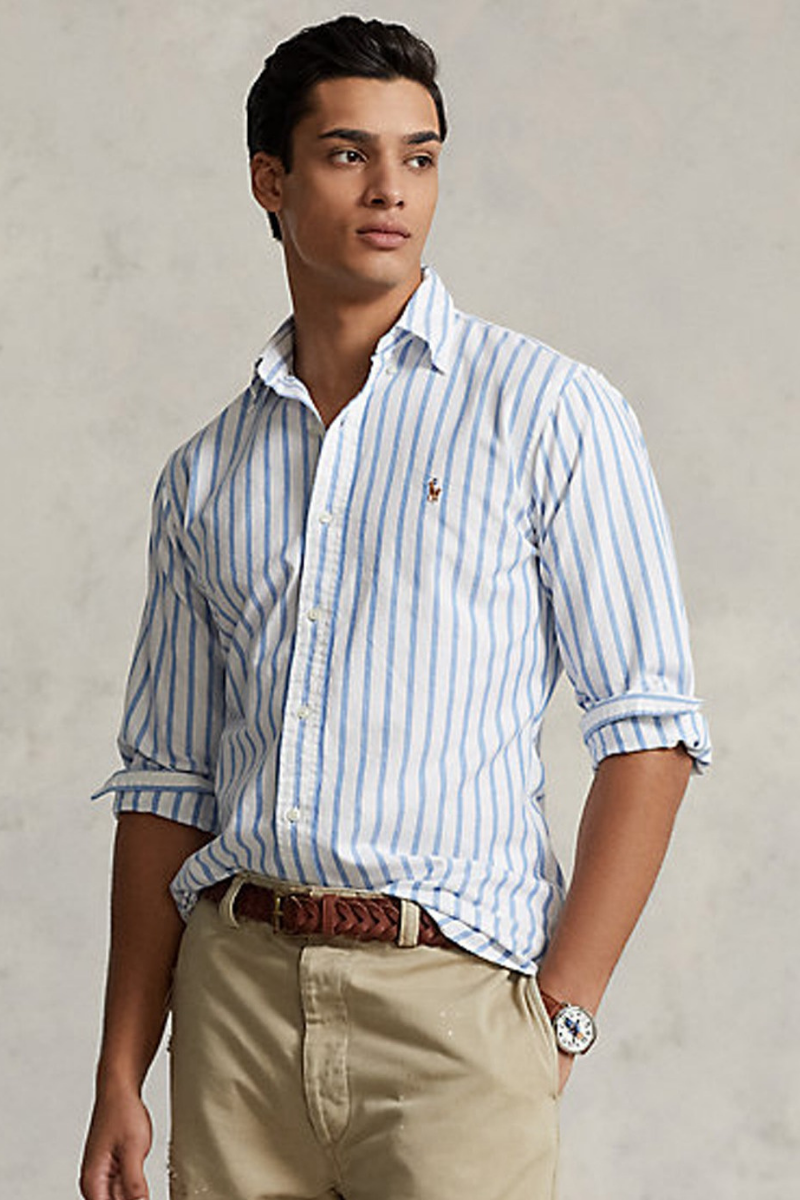 CUSTOM FIT STRIPED OXFORD SHIRT BLUE/WHITE