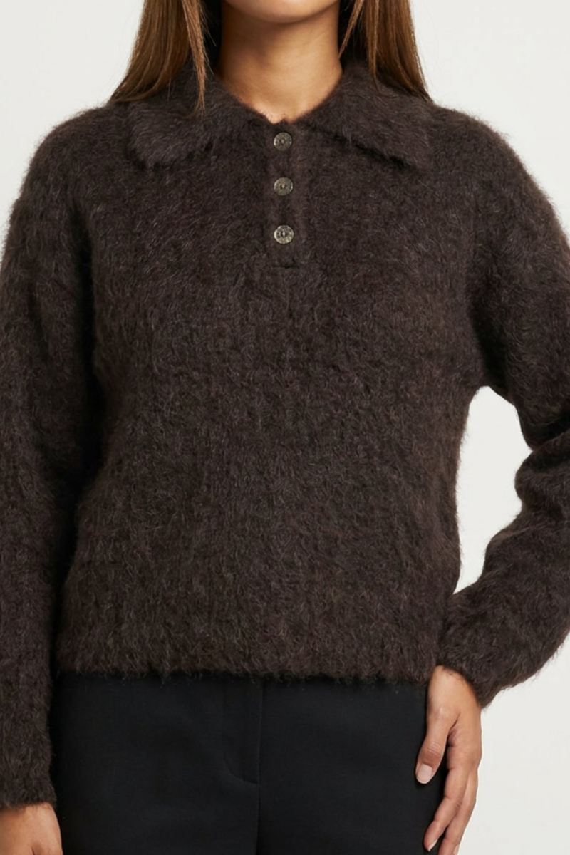 LUX POLO KNIT MOHAIR  CHOCOLATE
