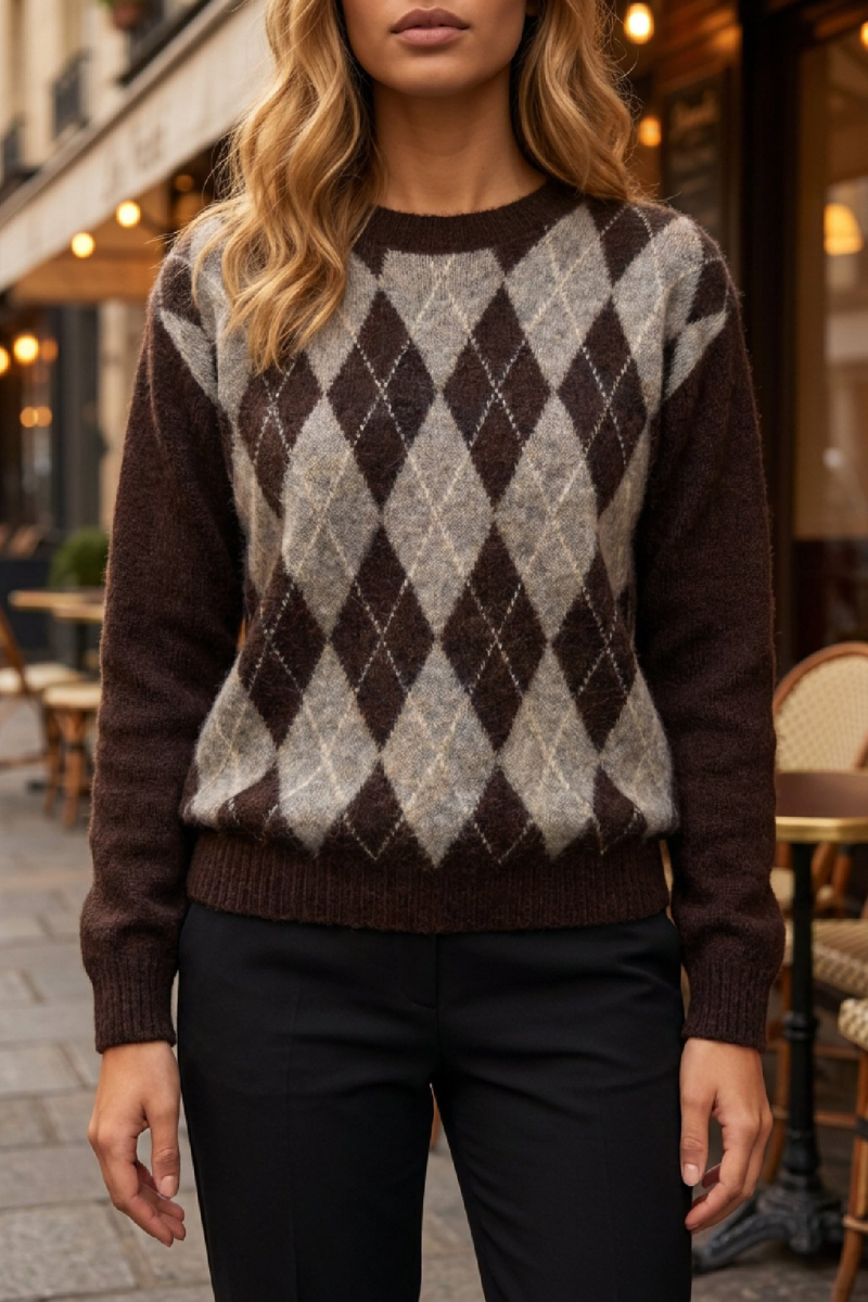 HARLEKIN R-NECK LONG CHOCOLATE
