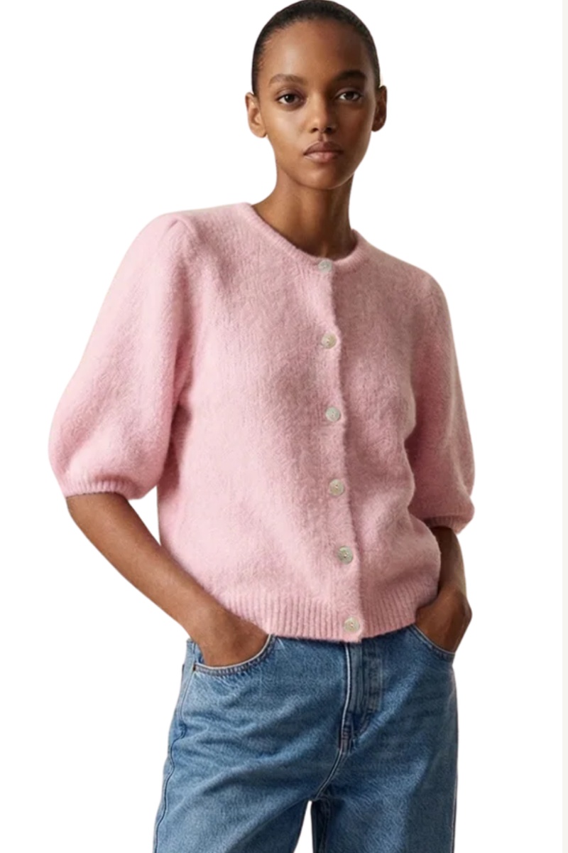 SUSAN SHORT SLEEVE CARDIGAN LIGHT SOFT BERRY