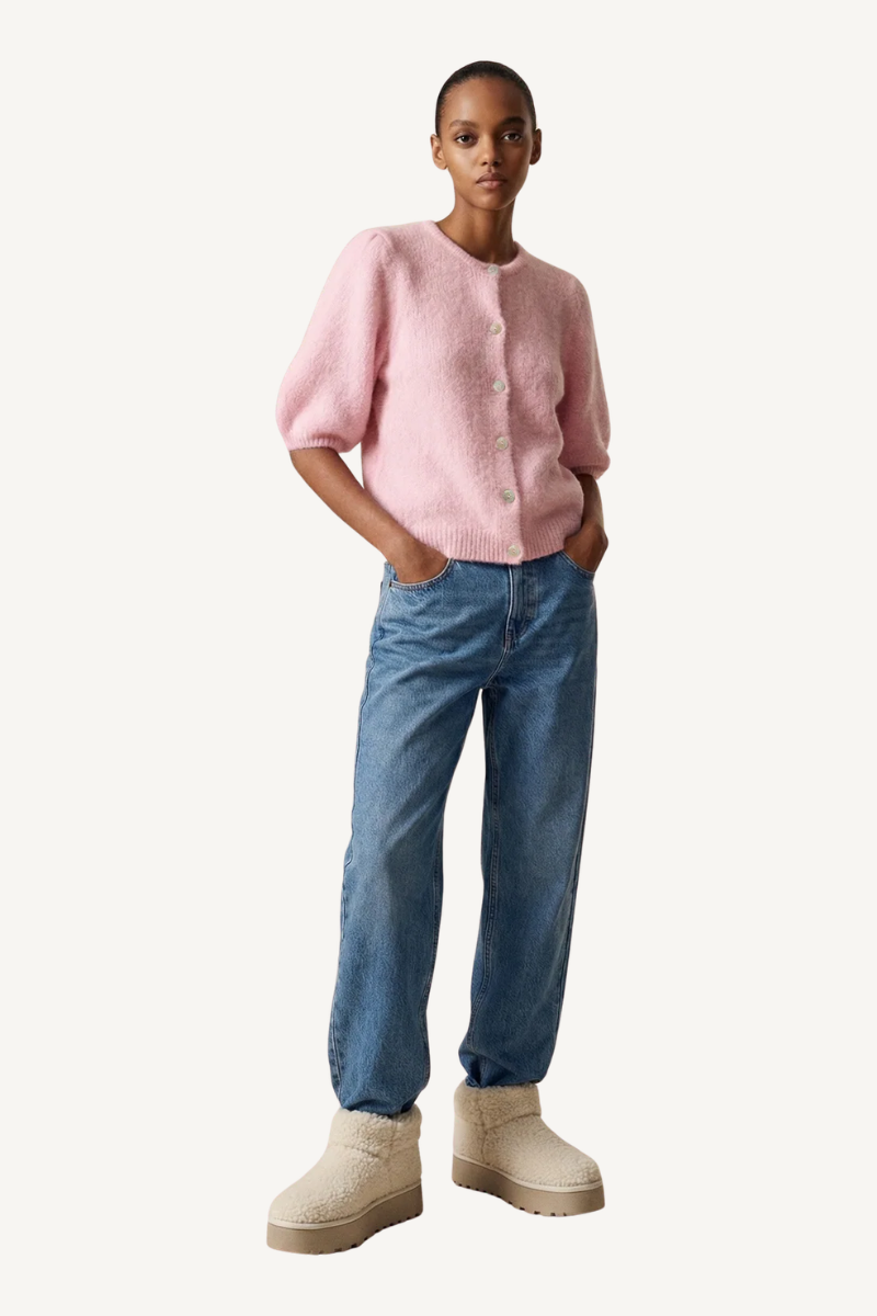SUSAN SHORT SLEEVE CARDIGAN LIGHT SOFT BERRY