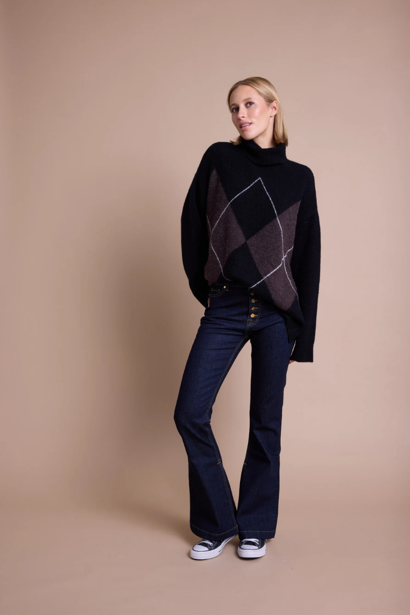 ANDREA TURTLE JACQUARD BLACK/BROWN/CREME