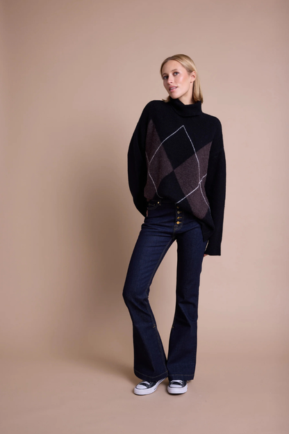 ANDREA TURTLE JACQUARD BLACK/BROWN/CREME